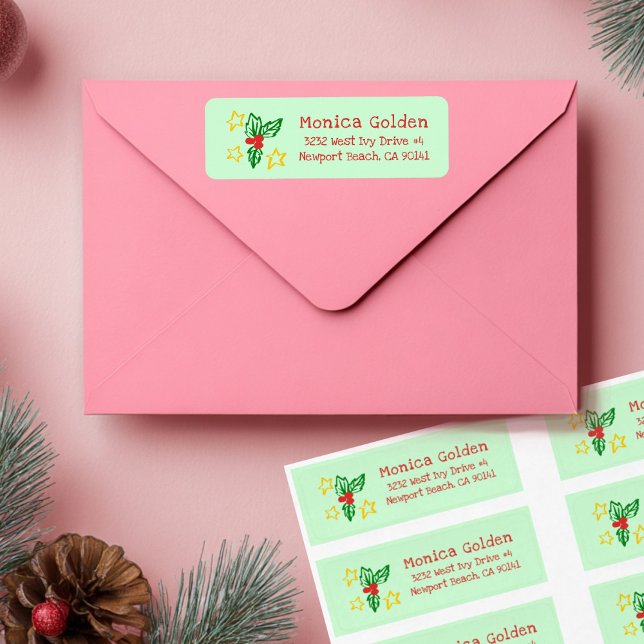 Holly Star Doodle WEIHNACHTEN Feiertags-Rücksendea (Holly Star Doodle CHRISTMAS Holiday Return Address Label
)