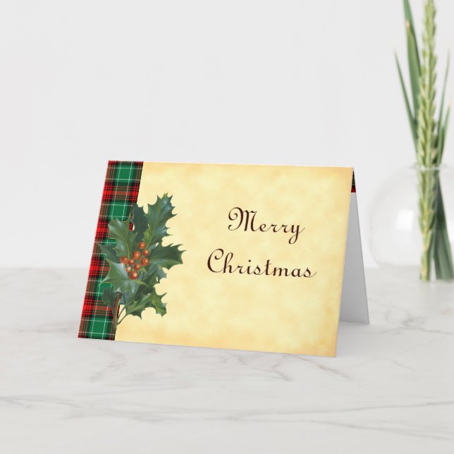 Holly sur Red Green Noël Plaid Cartes personnalisé (Devant)
