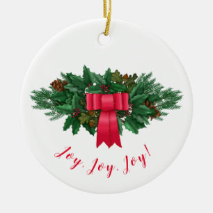 Holly Swag Rote Schleife Weihnachten Keramik Ornament