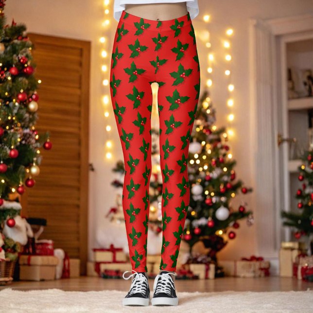 Holly Tree Berries Pattern Weihnachtsfeiertag Leggings (Von Creator hochgeladen)