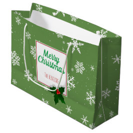Holly Tree Berry Green Snowflakes Custom Christmas Große Geschenktüte