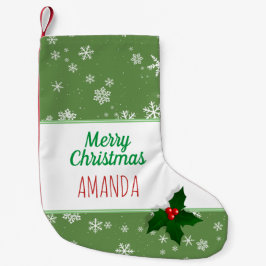 Holly Tree Berry Green Snowflakes Name Weihnachten Kleiner Weihnachtsstrumpf