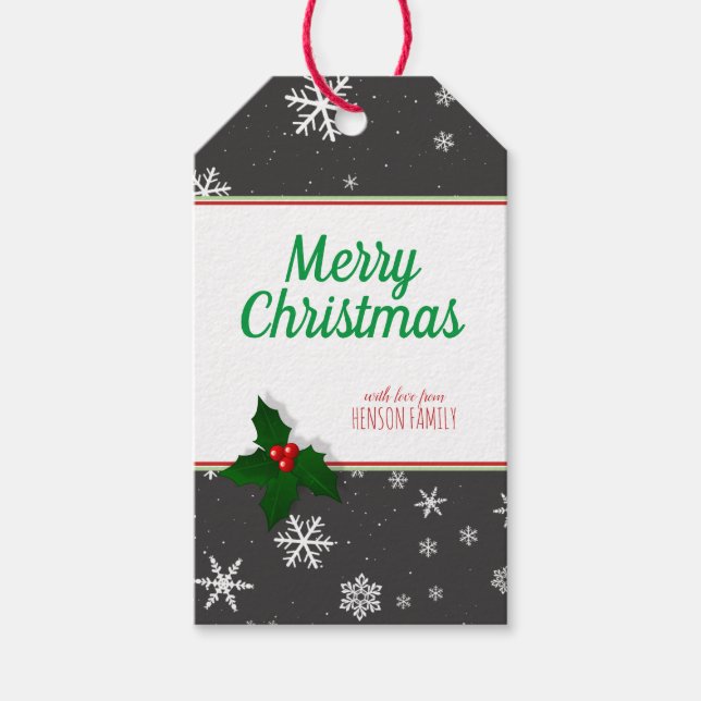 Holly Tree Berry Snowflakes Custom Christmas Geschenkanhänger (Vorderseite)