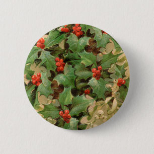 Holly Tree Weihnachtsfeiertag Vintag Button