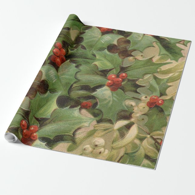 Holly Tree Weihnachtsfeiertag Vintag Geschenkpapier (Ungerollt)