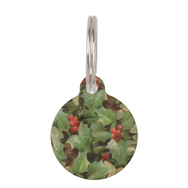 Holly Tree Weihnachtsfeiertag Vintag Haustiermarke (Vorderseite)