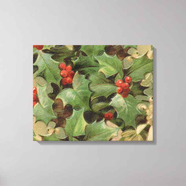 Holly Tree Weihnachtsfeiertag Vintag Leinwanddruck (Vorderseite)