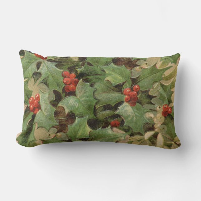 Holly Tree Weihnachtsfeiertag Vintag Lendenkissen (Vorderseite)
