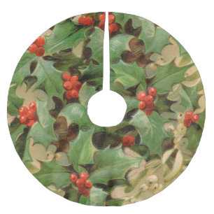 Holly Tree Weihnachtsfeiertag Vintag Polyester Weihnachtsbaumdecke