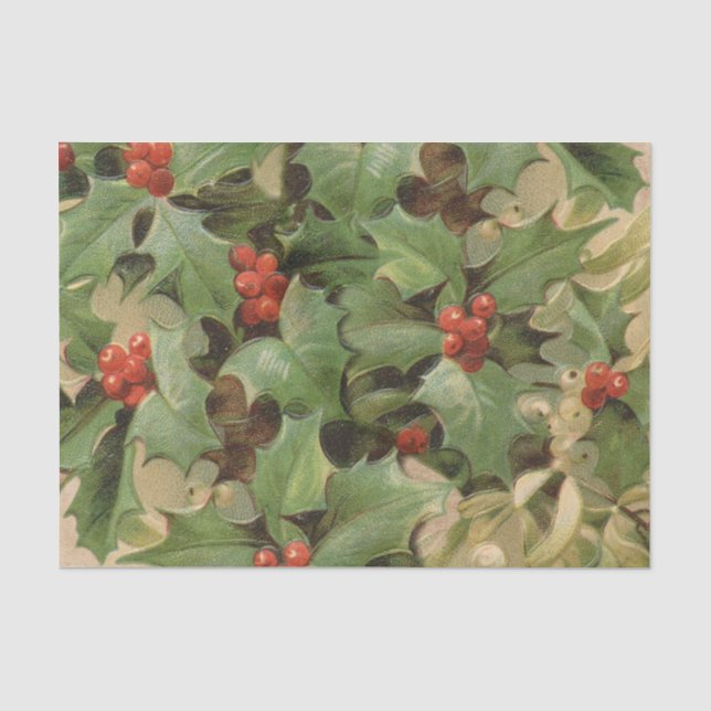 Holly Tree Weihnachtsfeiertag Vintag Seidenpapier (Vorderseite)