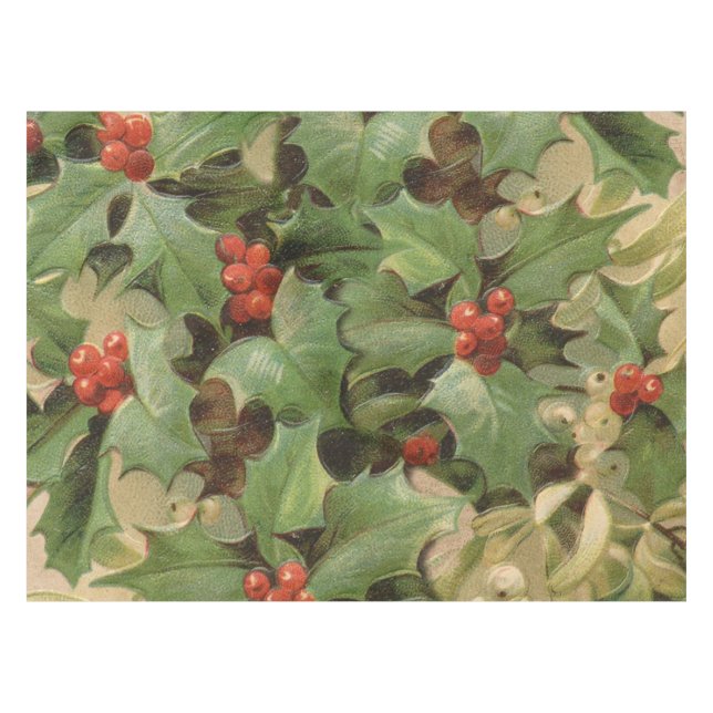 Holly Tree Weihnachtsfeiertag Vintag Tischdecke (Vorderseite (Horizontal))