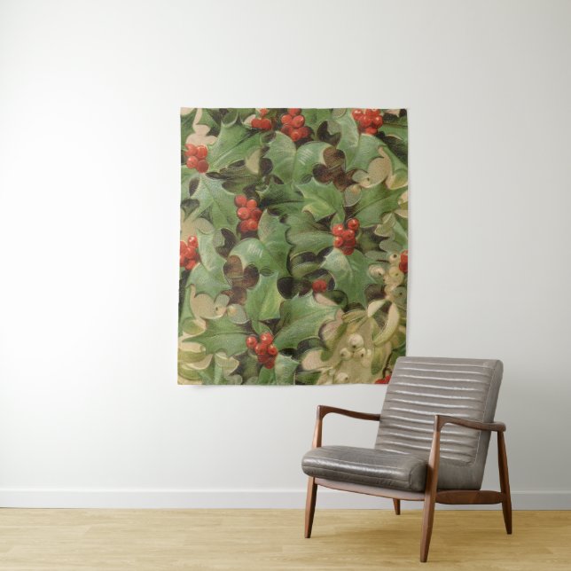 Holly Tree Weihnachtsfeiertag Vintag Wandteppich (Beispiel)
