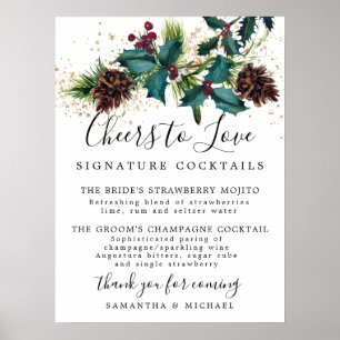 Holly und Beeren Cocktails Hochzeitsbar Schild