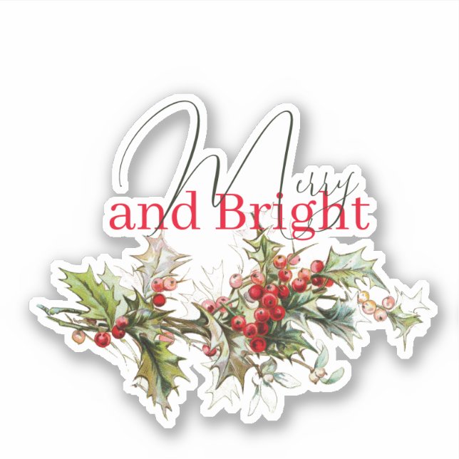 Holly und Beeren fröhlich und hell Aufkleber (Vorderseite)