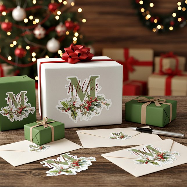 Holly und Beeren personalisiert Aufkleber (Von Creator hochgeladen)