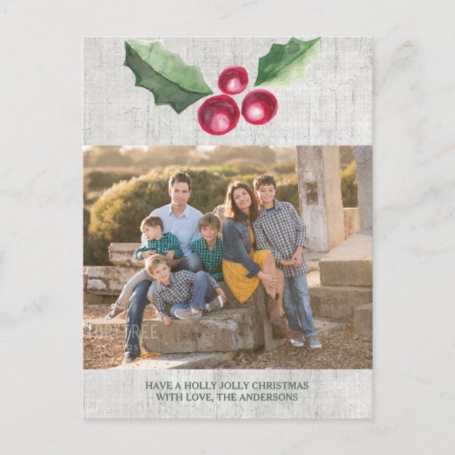 Holly und Berries Holiday Foto Pinsel Postkarte (Vorderseite)