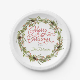 Holly und Berries Pine Frohe Weihnachten Pappteller