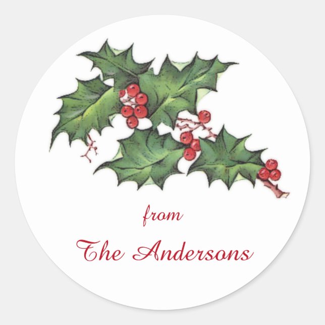Holly und Berries | Weihnachtsgeschenk-Tag Runder Aufkleber (Vorderseite)