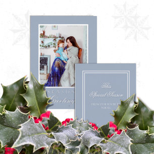 Holly und Efeu Minimalistische blaue Weihnachtskar Folieneinladung