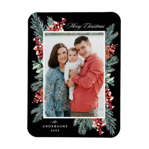 Holly und Evergreen Frohe Weihnachten Foto Magnet