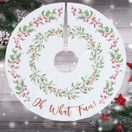 Holly und Ivy Red auf White Christmas Polyester Weihnachtsbaumdecke