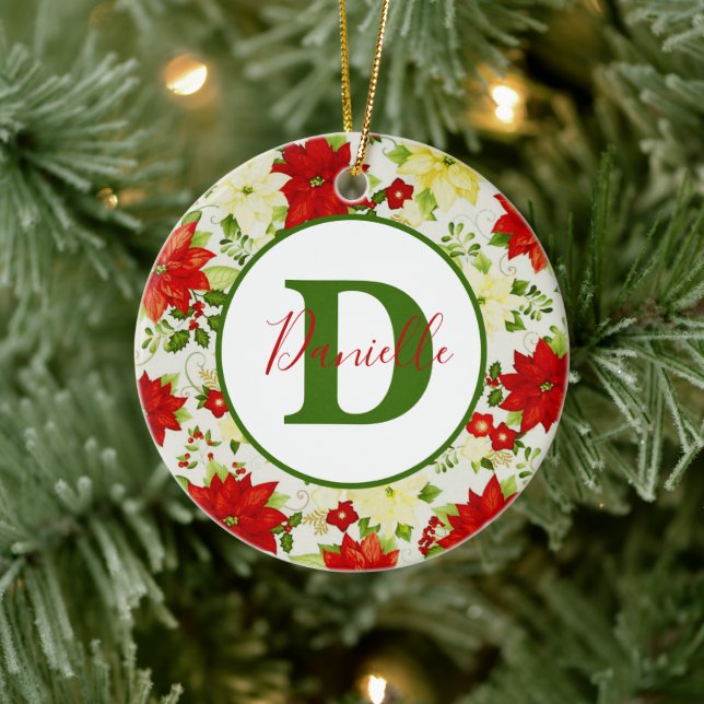 Holly und Poinsettia personalisiert Keramik Ornament (Baum)