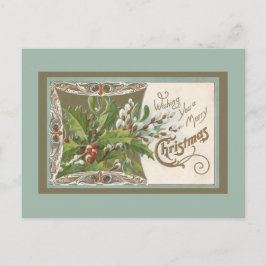 Holly und Pussy Willows auf Seafoam Green Vintag Postkarte