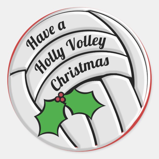 Holly Volley Christmas Volleyball Runder Aufkleber (Vorderseite)
