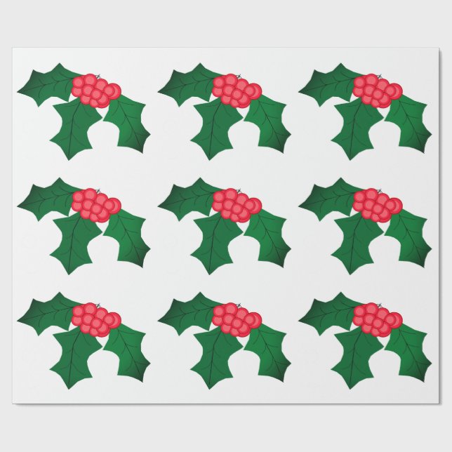 Holly White Wrapping Paper Geschenkpapier (Flach)