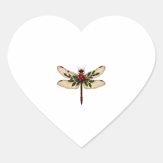 Holly Winged Dragonfly Herz-Aufkleber (Vorderseite)