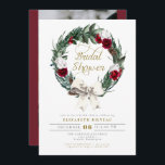 HOLLY Winter Christmas Burgundy Brautparty  Einladung<br><div class="desc">Diese Brautdusche lädt mit einem farbenfrohen, bordeauxroten Blumenkranz und Kiefernkranz sowie einem lustigen goldenen Schriftart ein. Editieren Sie einfach *most*, um Ihren Eventbedürfnissen gerecht zu werden. Ändern Sie die Hintergrundfarbe und fügen Sie Ihr eigenes Foto zur Rückseite mit einem Foto für eine persönliche Touch hinzu. Diese Brautdusche lädt zu Weihnachten,...</div>
