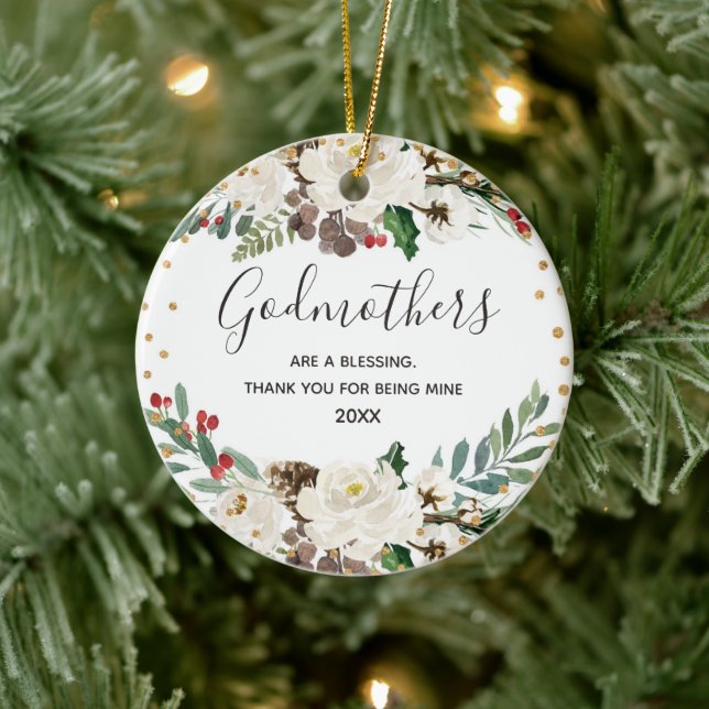 Holly Winter Godmothers ist ein Segen-Ornament Keramik Ornament (Baum)