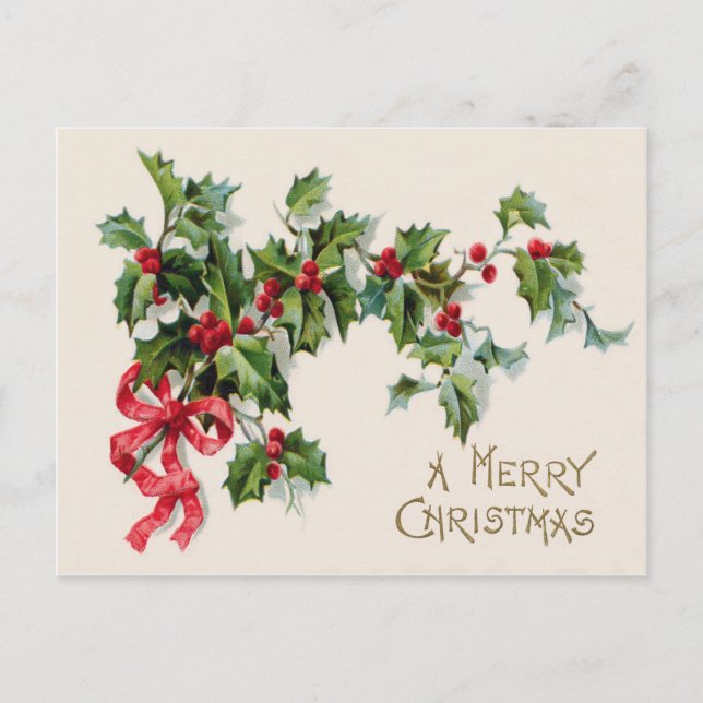 Holly Winterberry Red Ribbon Postkarte (Vorderseite)