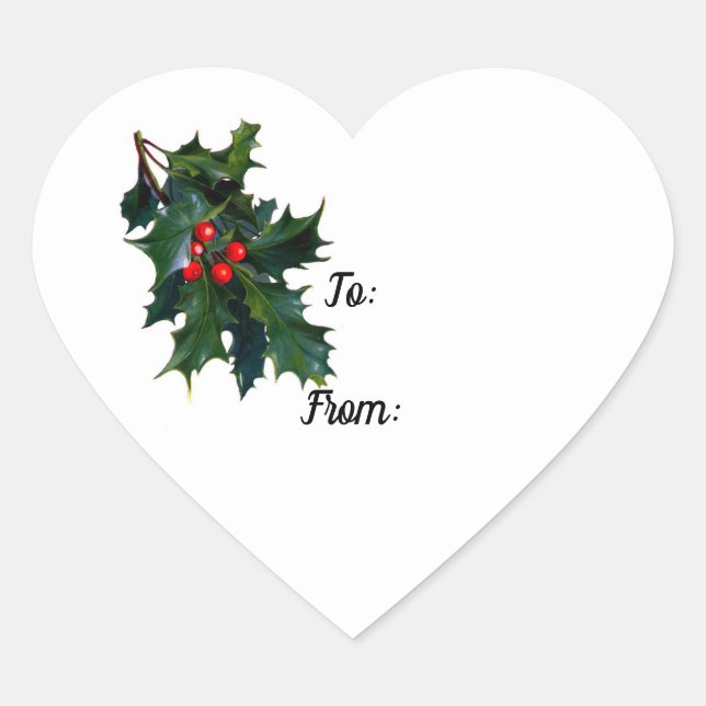 Holly with Berries Heart Sticker (Vorderseite)