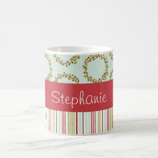 Holly Wreath and Stripes Personalisiert Coffee Tas Kaffeetasse