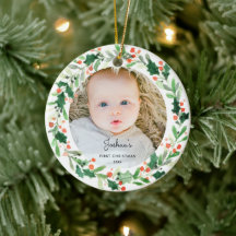 Holly Wreath Baby 1. Weihnachtsgebäck Foto Ornamen