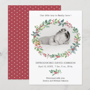 Holly Wreath Bébé Boy Faire-part de naissance de v