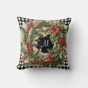Holly Wreath Buffalo karierter Familienname Kissen