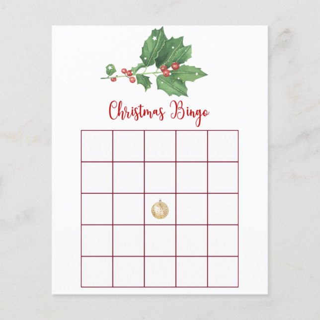 Holly Wreath Christmas Bingo Game Card Flyer (Vorne)