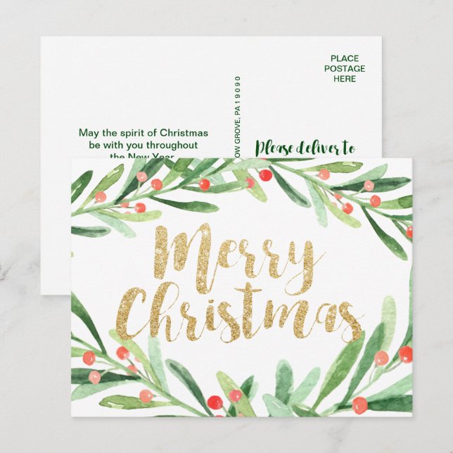 Holly Wreath Christmas Feiertagspostkarte (Vorne/Hinten)