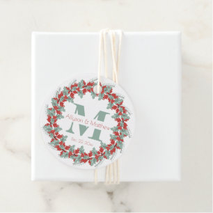 Holly Wreath Christmas Monogram Name Geschenkanhänger