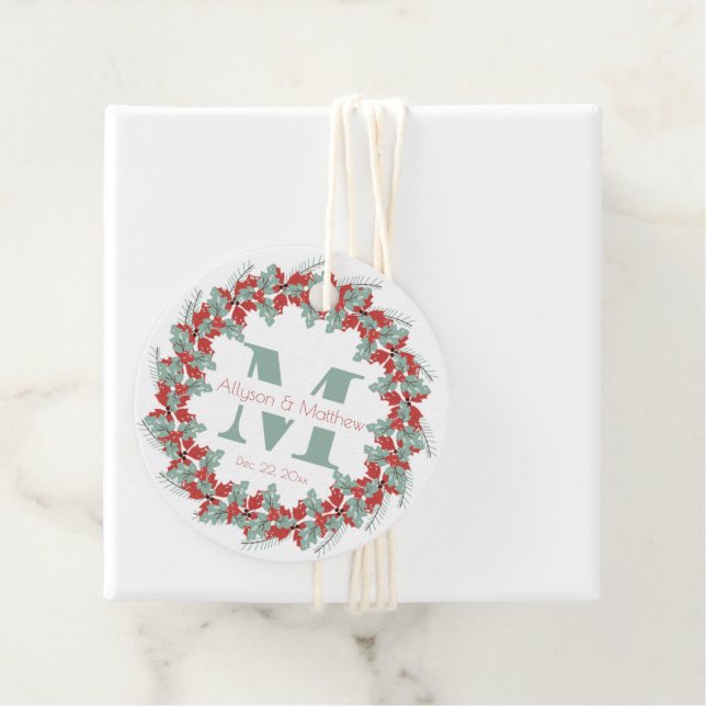 Holly Wreath Christmas Monogram | Name Geschenkanhänger (Beispiel)