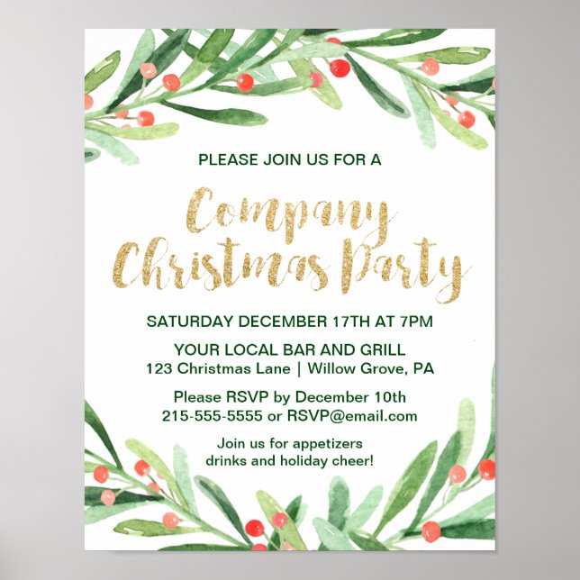 Holly Wreath Company Christmas Party Einladung Poster (Vorne)
