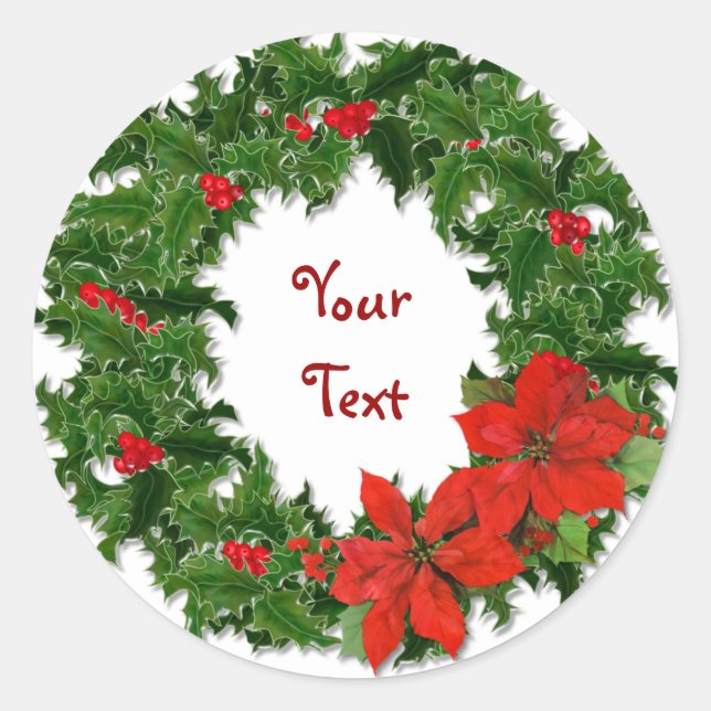 Holly Wreath Customize Runder Aufkleber (Vorderseite)
