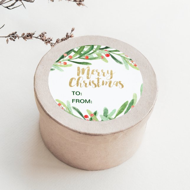 Holly Wreath Frohe Weihnachtsname Runder Aufkleber (Von Creator hochgeladen)