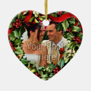 Holly Wreath Heart Photo Ornement personnalisé