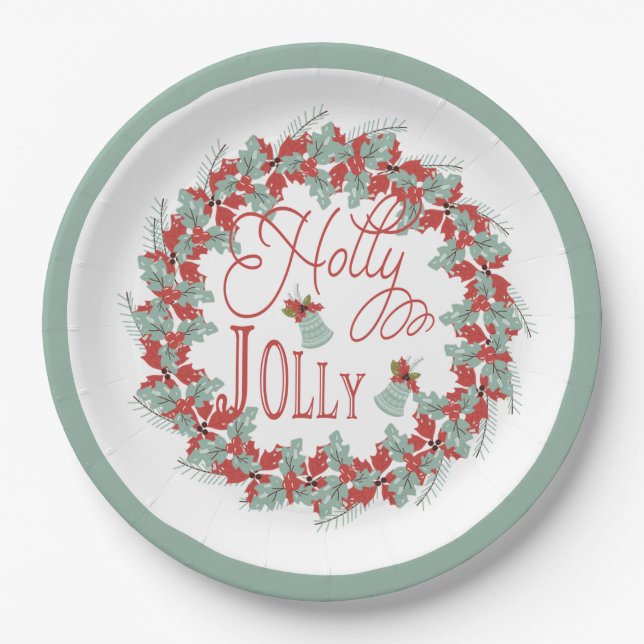 Holly Wreath "Holly Jolly" Weihnachtsgebäck Pappteller (Vorderseite)