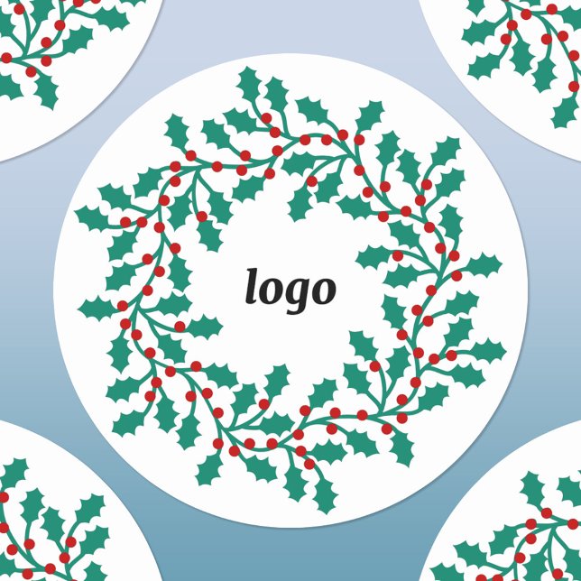 Holly Wreath Logo Business Holidays Runder Aufkleber (Logo holly wreath business promotional holiday sticker)