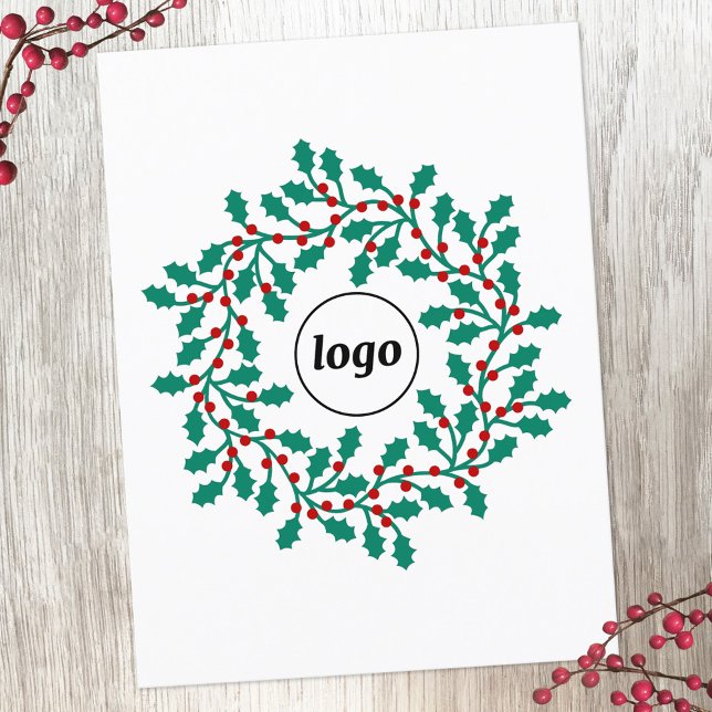 Holly-Wreath-Logo-Geschäft Feiertagspostkarte (Logo holly wreath business promotional holiday postcard)
