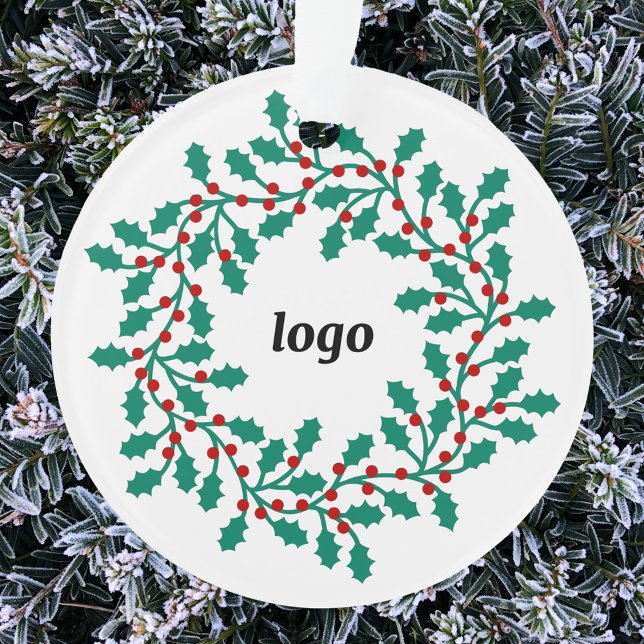 Holly-Wreath-Logo-Geschäft Ornament (Logo wreath business promotional holiday ornament)